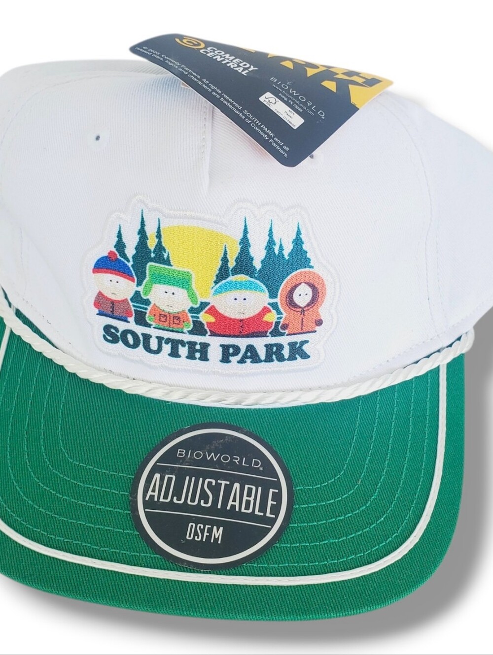 South Park Snapback Hat Bioworld Adjustable OSFM White Green Cartman Stan Kyle K